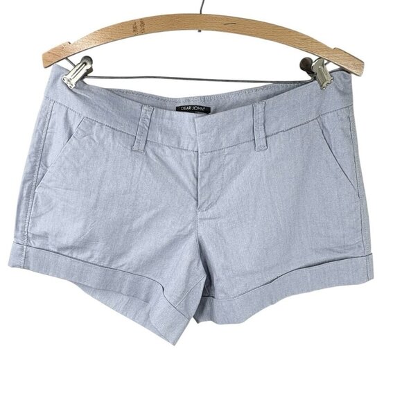 Dear John Chambray Blue Mini Oxford Shorts Herringbone Design Women’s 29 COASTAL - Picture 1 of 9